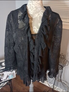 Collection B Black Sheer Textured Blouse And Jacket - XXL 2 Pieces
